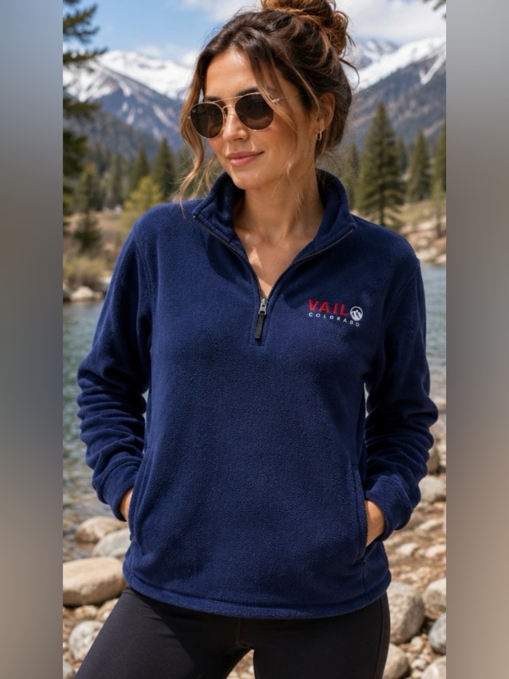 Urban Frontier Vail Colorado Navy Quarter Zip Fleece Pullover Jacket Large